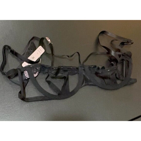 NWT Victoria's Secret Luxe Lingerie Sheer Cut-Out Strappy Balconet Bra Black 32B - Picture 1 of 5